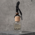 VERVE Azure luxury hanging car diffuser bottle on dark stone plinth
