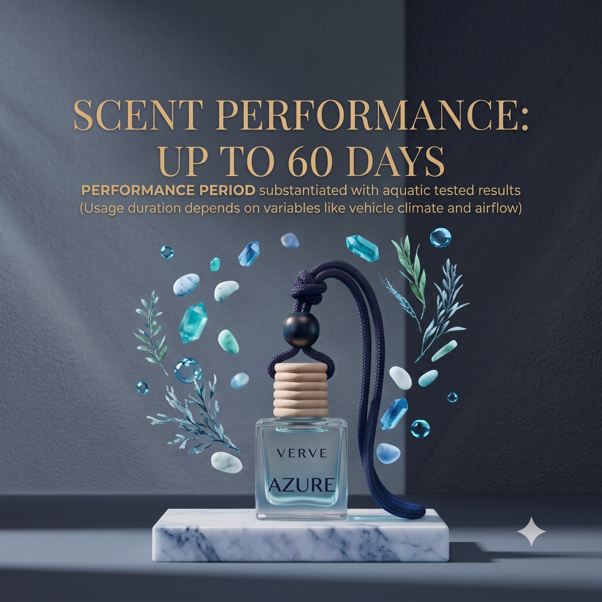 VERVE car diffuser up to 60 days continuous scent performance card