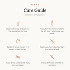 VERVE luxury car fragrance care guide and instructions for hanging diffuser